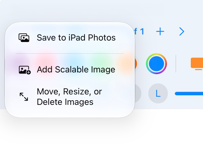 Scrivix image menu with Add Scalable Image and Move, Resize, or Delete Images options
